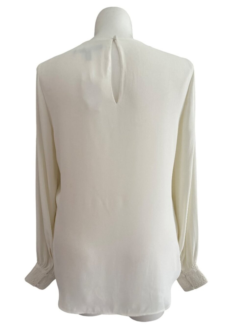 White House Black Market NWT $99 Women's Ecru Lace Trim Blouse Jewel Neck Size L - Picture 7 of 12